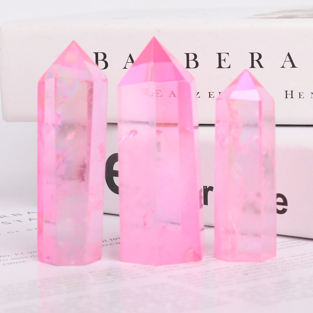 Set of 3 Aura Pink Angel Crystal Points 2.5-3.2 Inch