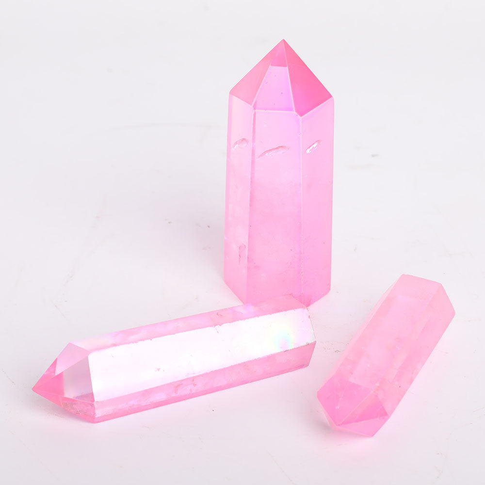 Set of 3 Aura Pink Angel Crystal Points 2.5-3.2 Inch