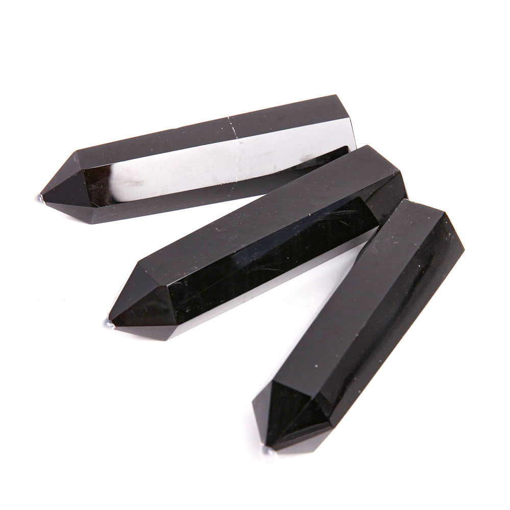 Set of 3 Black Obsidian Crystal Points 3.2 inches