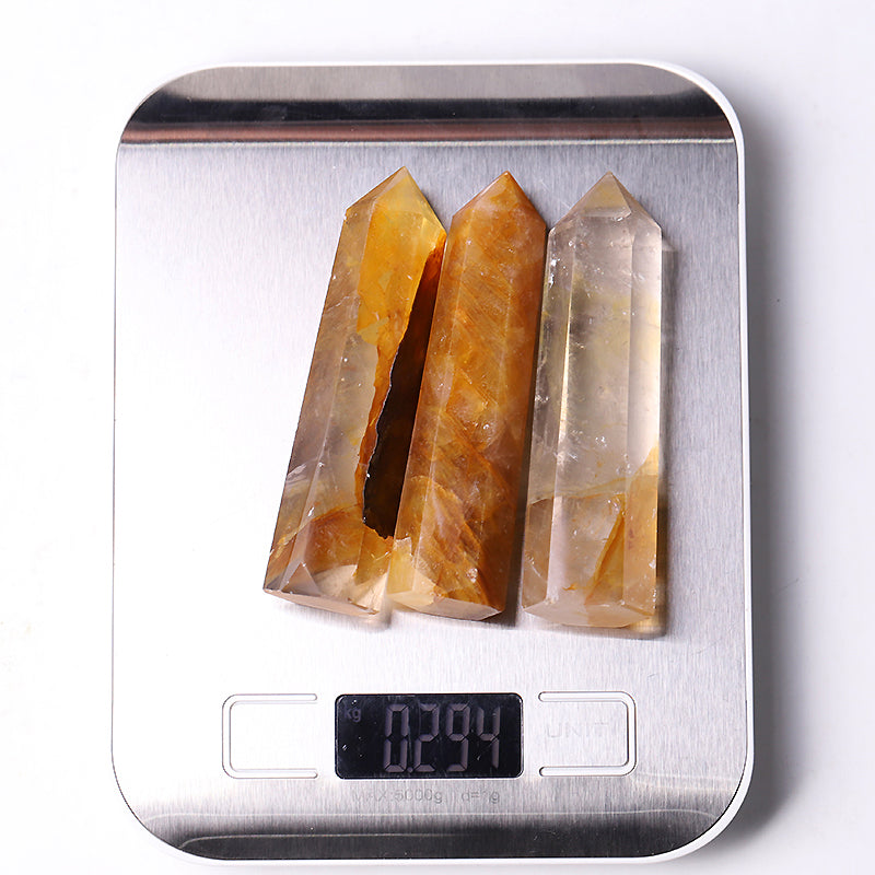Set of 3 Golden Healer Crystal Points 3.5" - Healing Energy Bundle