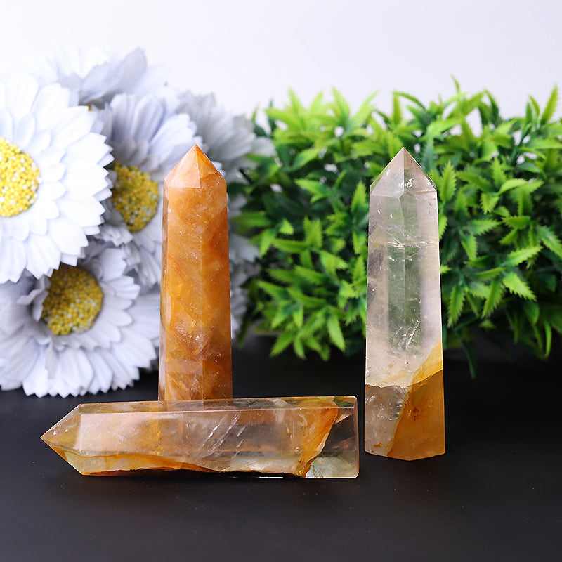 Set of 3 Golden Healer Crystal Points 3.5" - Healing Energy Bundle
