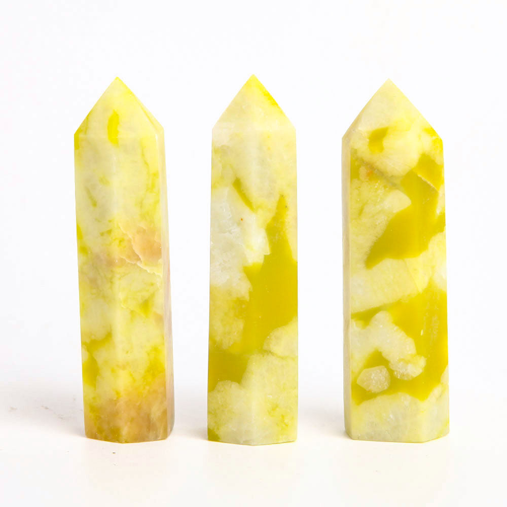 Set of 3 Serpentine Crystal Points 3.3in Healing Stones
