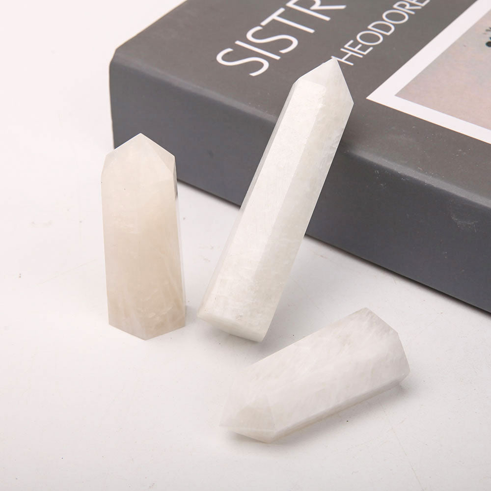 Set of 3 White Moonstone Crystal Points 2-3.5 Inches