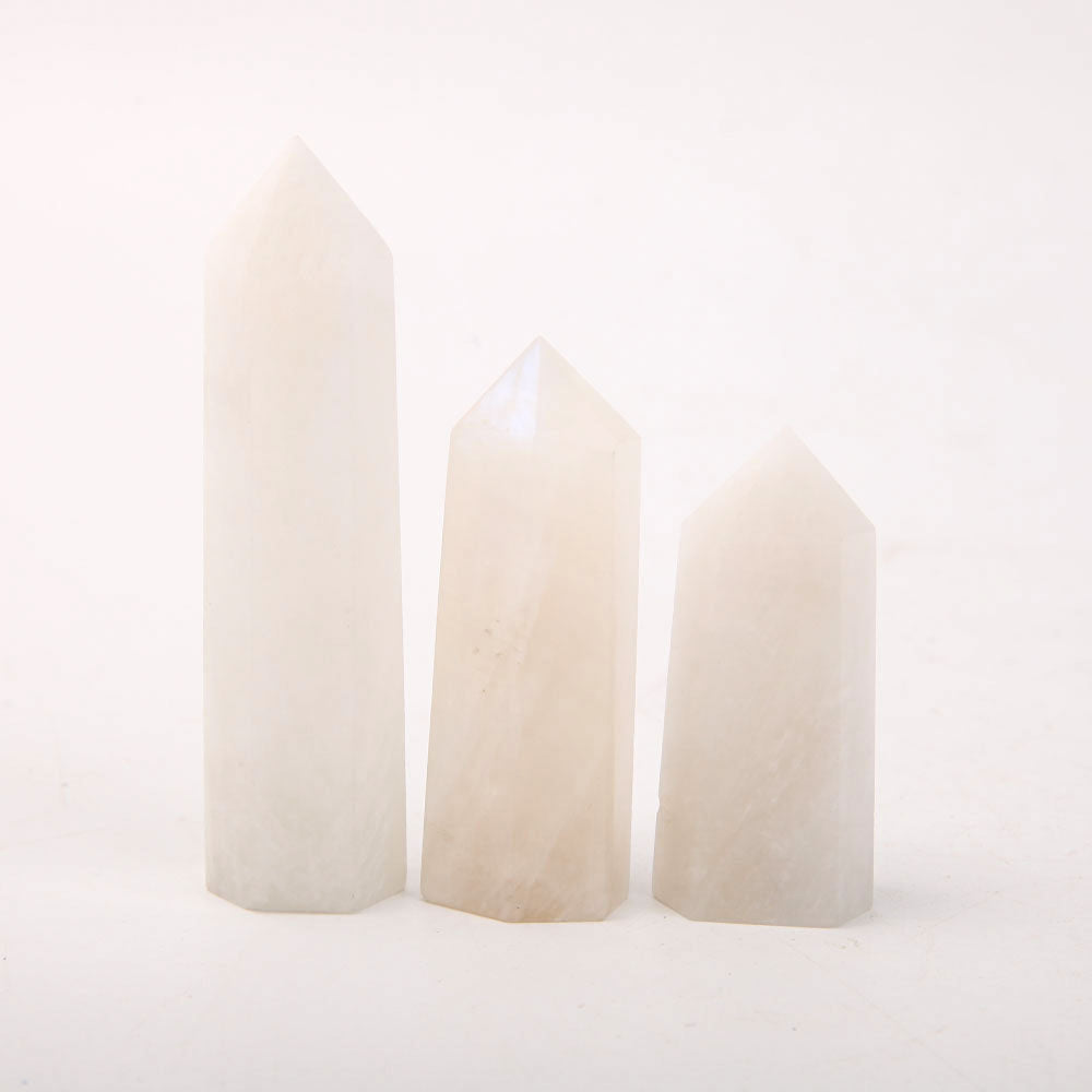 Set of 3 White Moonstone Crystal Points 2-3.5 Inches