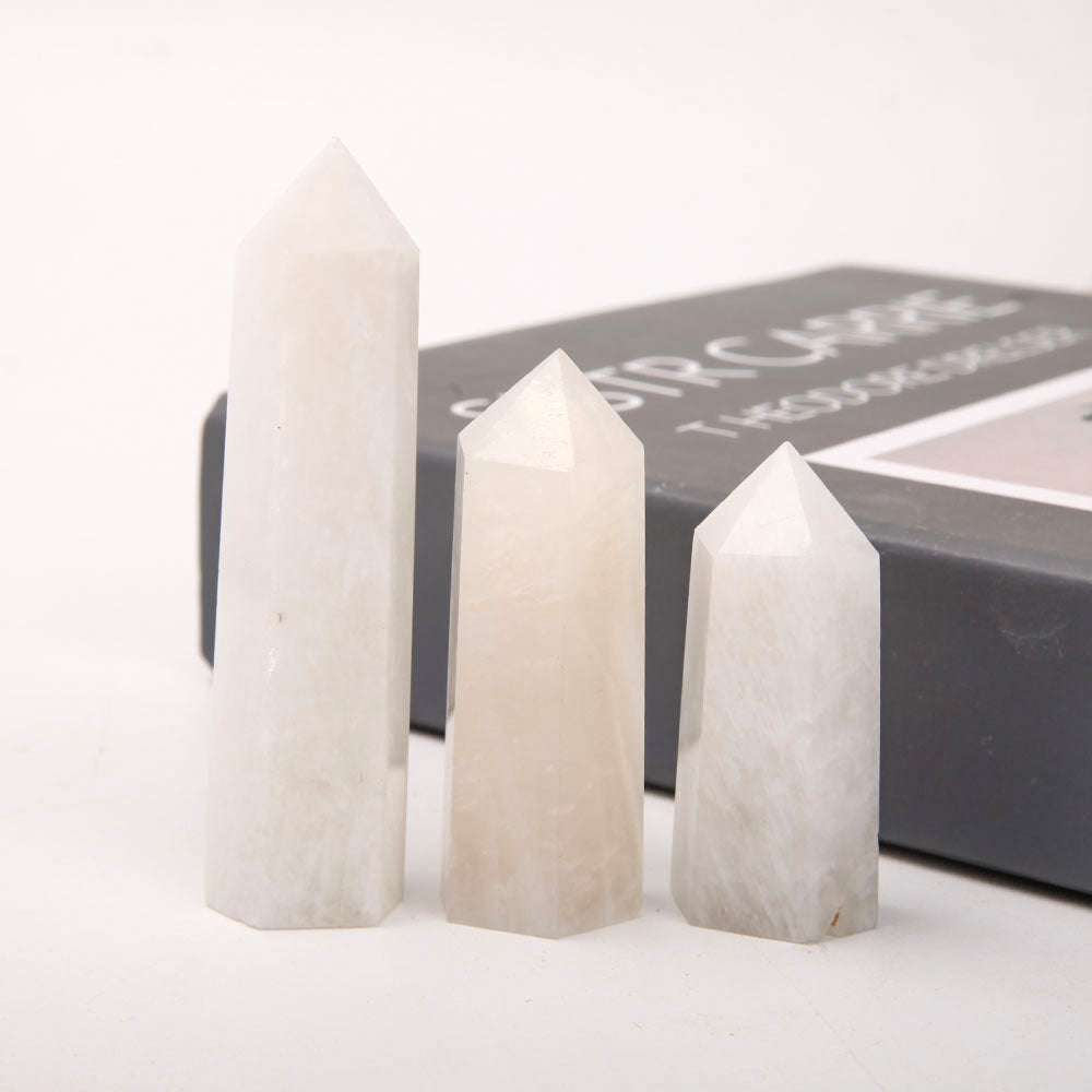 Set of 3 White Moonstone Crystal Points 2-3.5 Inches