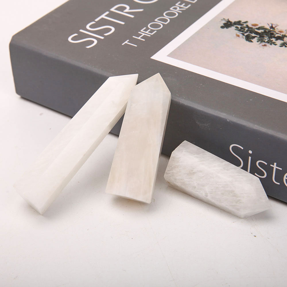 Set of 3 White Moonstone Crystal Points 2-3.5 Inches