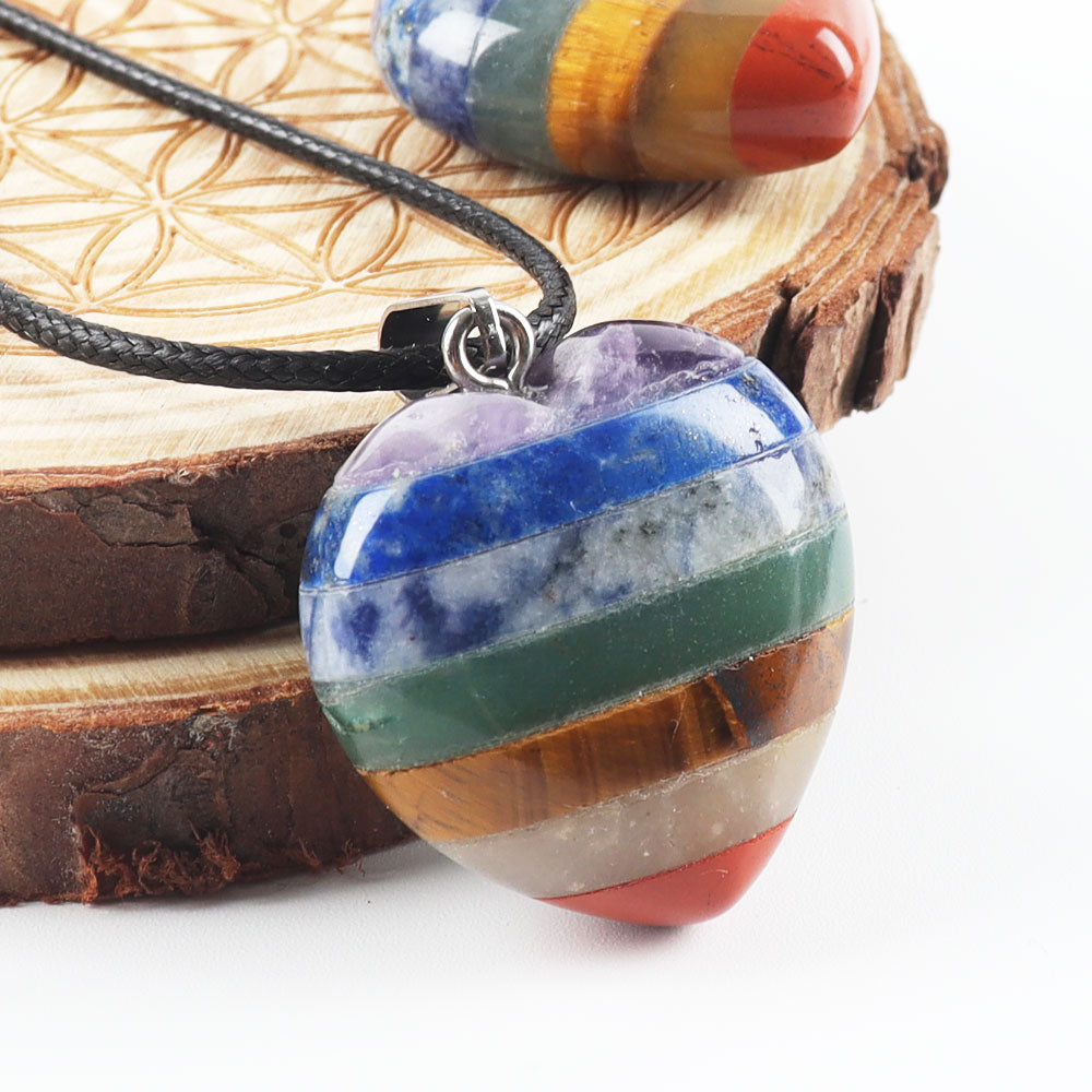 Seven Chakra Crystal Heart Pendant 3x3 inches