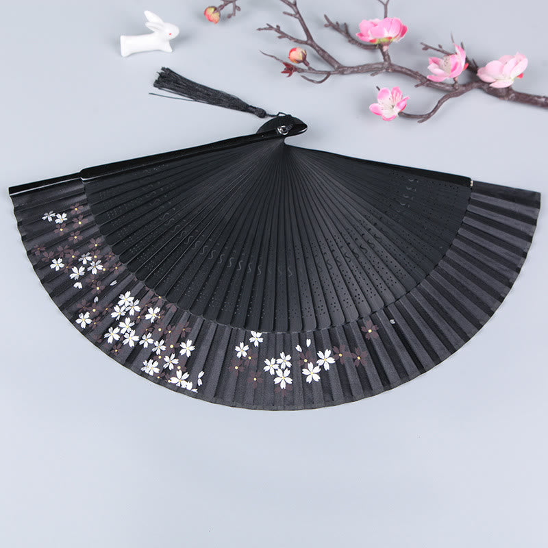 Handfächer aus Seidenbambus, 21 cm, mit Kirschblüten-Sakura