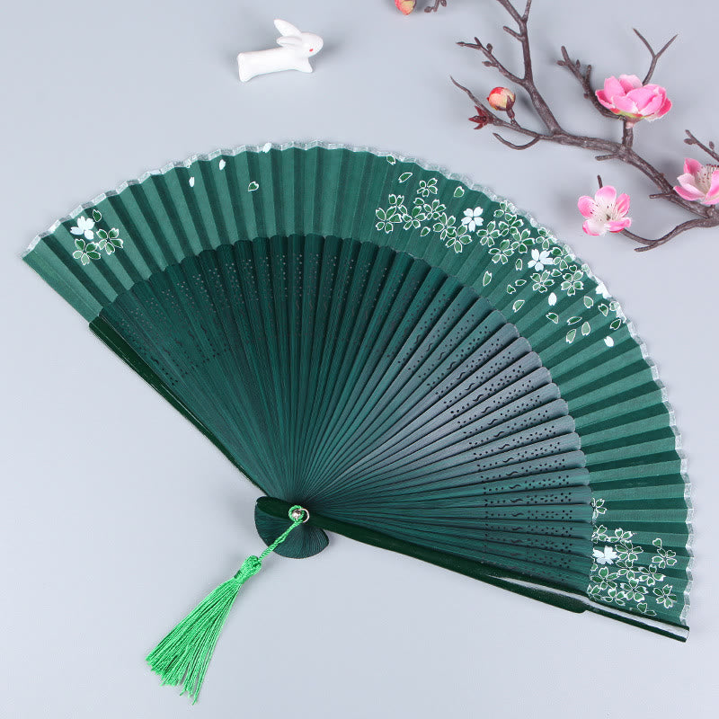 Handfächer aus Seidenbambus, 21 cm, mit Kirschblüten-Sakura