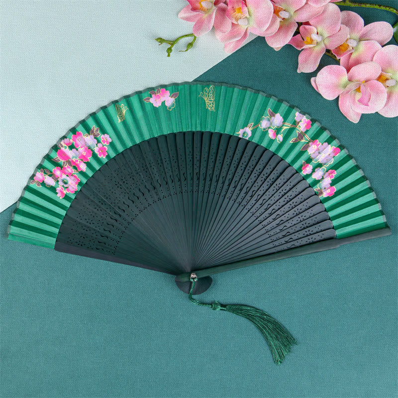 Handfächer aus Seidenbambus, 21 cm, mit Kirschblüten-Sakura