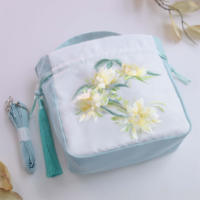 Seidenbestickte Tragetasche mit verstellbarem Riemen, 20 x 20 x 7 cm