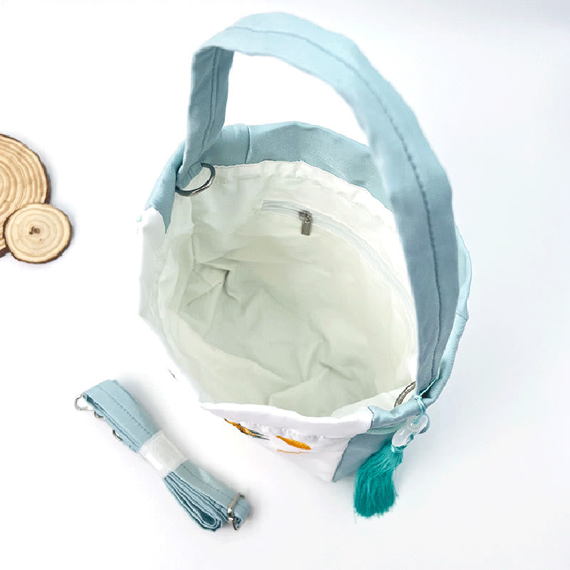 Seidenbestickte Tragetasche mit verstellbarem Riemen, 20 x 20 x 7 cm