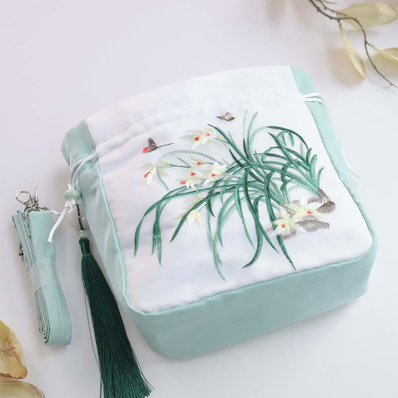 Seidenbestickte Tragetasche mit verstellbarem Riemen, 20 x 20 x 7 cm