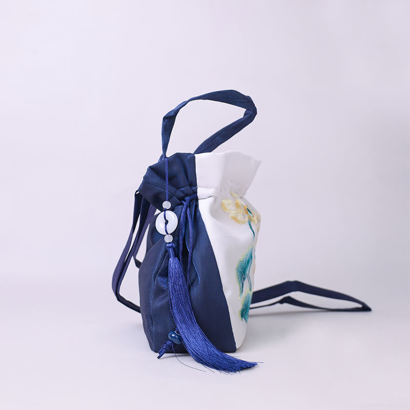 Seidenbestickte Tragetasche mit verstellbarem Riemen, 20 x 20 x 7 cm