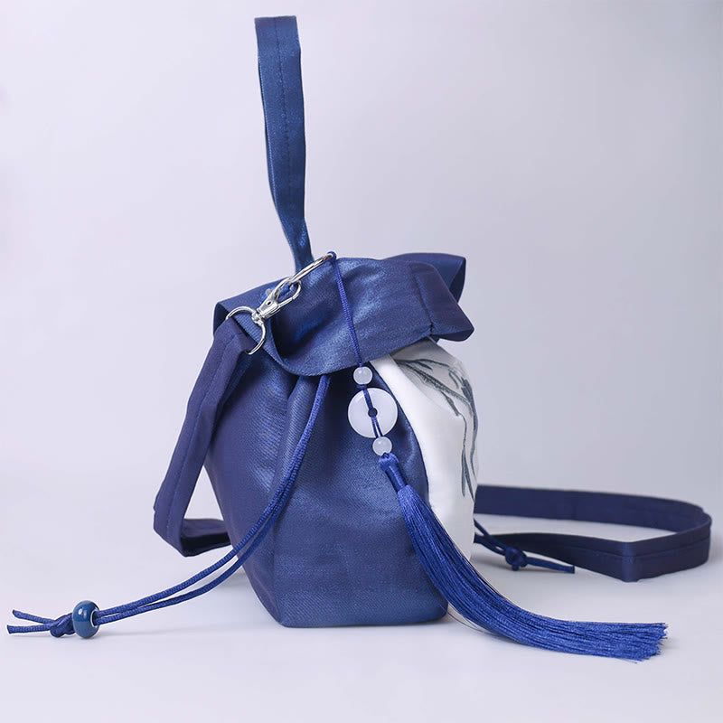 Seiden-Tragetasche | Yoga-Tragetasche mit Blumenstickerei, 20 cm