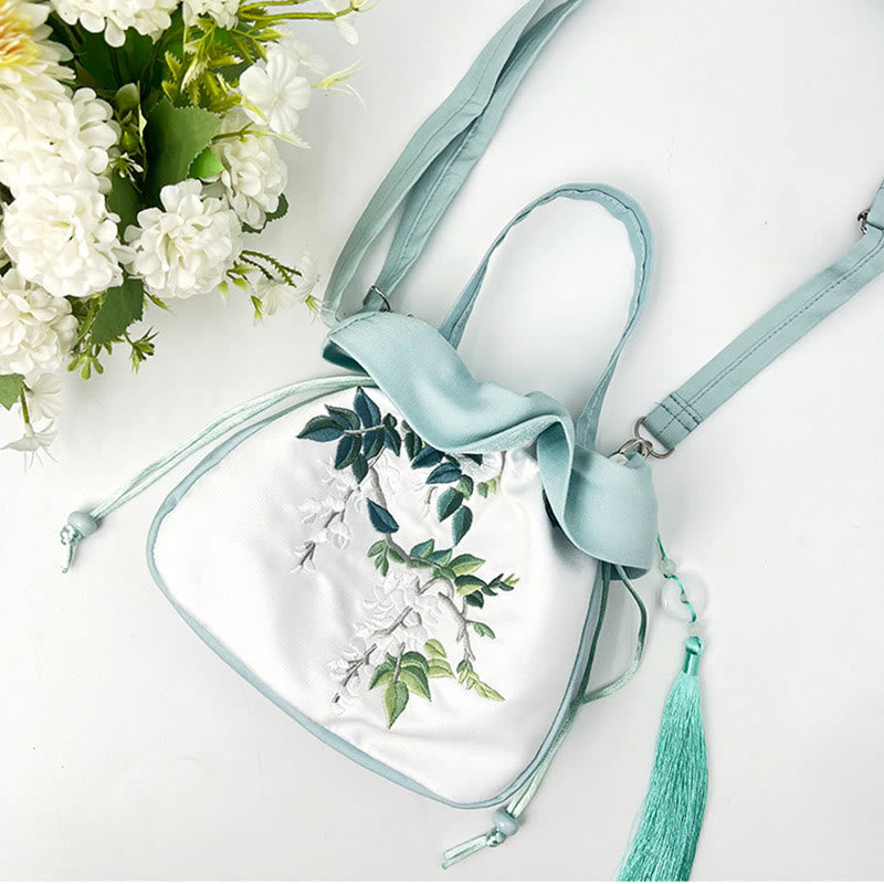 Seiden-Tragetasche | Yoga-Tragetasche mit Blumenstickerei, 20 cm