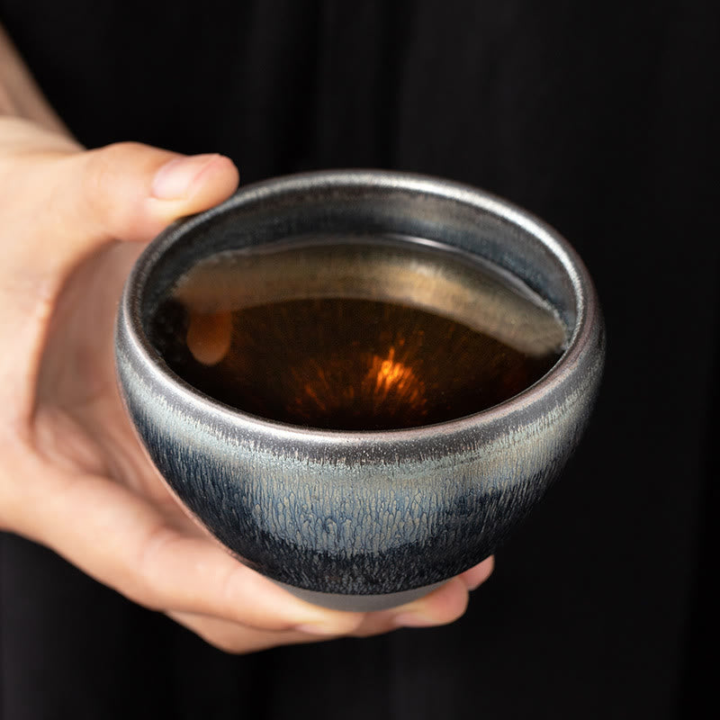 Silberblaue Jianzhan Kiln Change Porzellan-Teetasse | Meditationszubehör