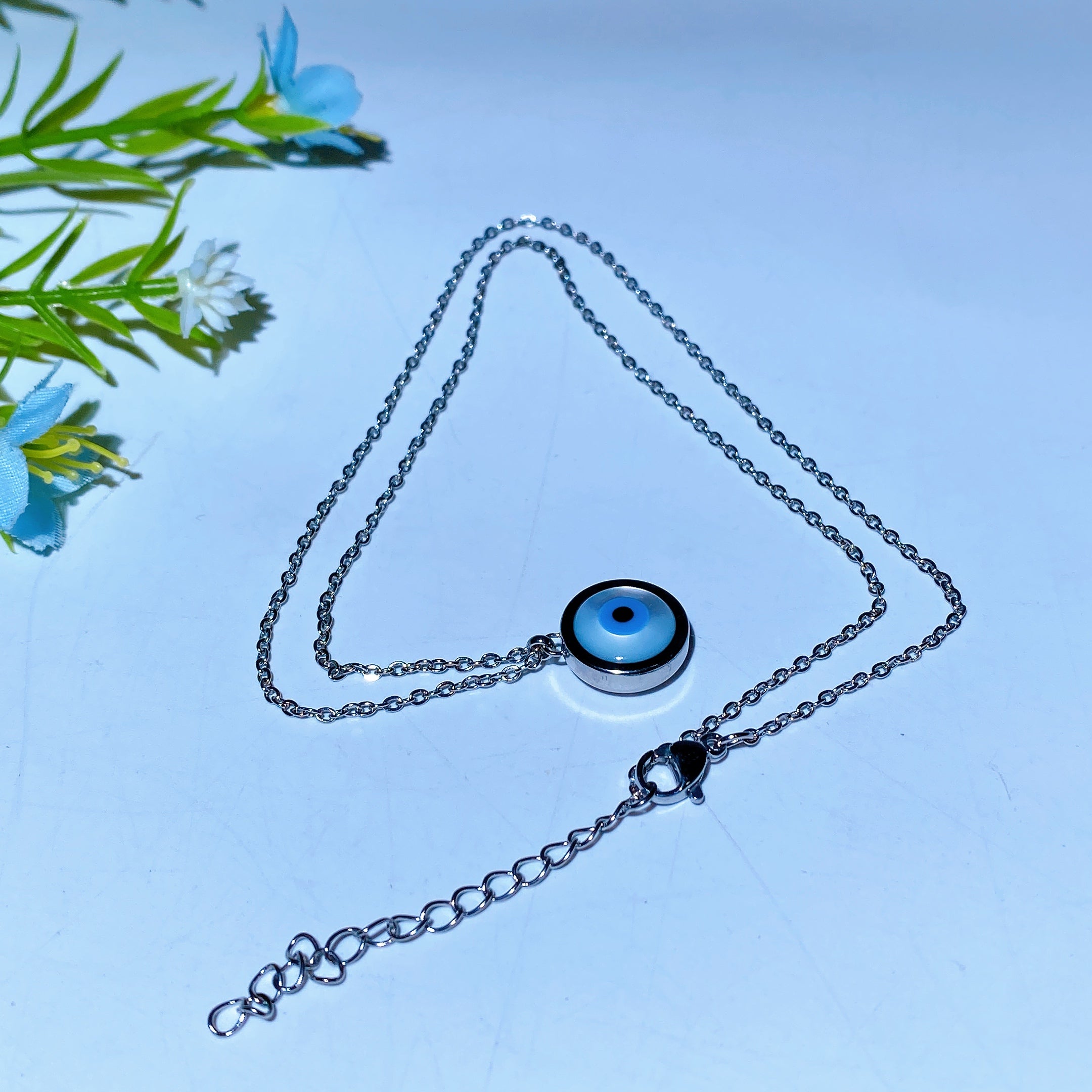 Silver Chain Evil Eye Necklace 28cm for Protection