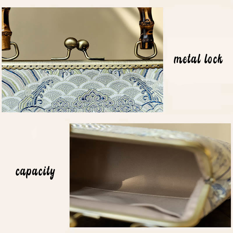 Umhängetasche mit Bambusgriff in Silberlinien, 26 cm