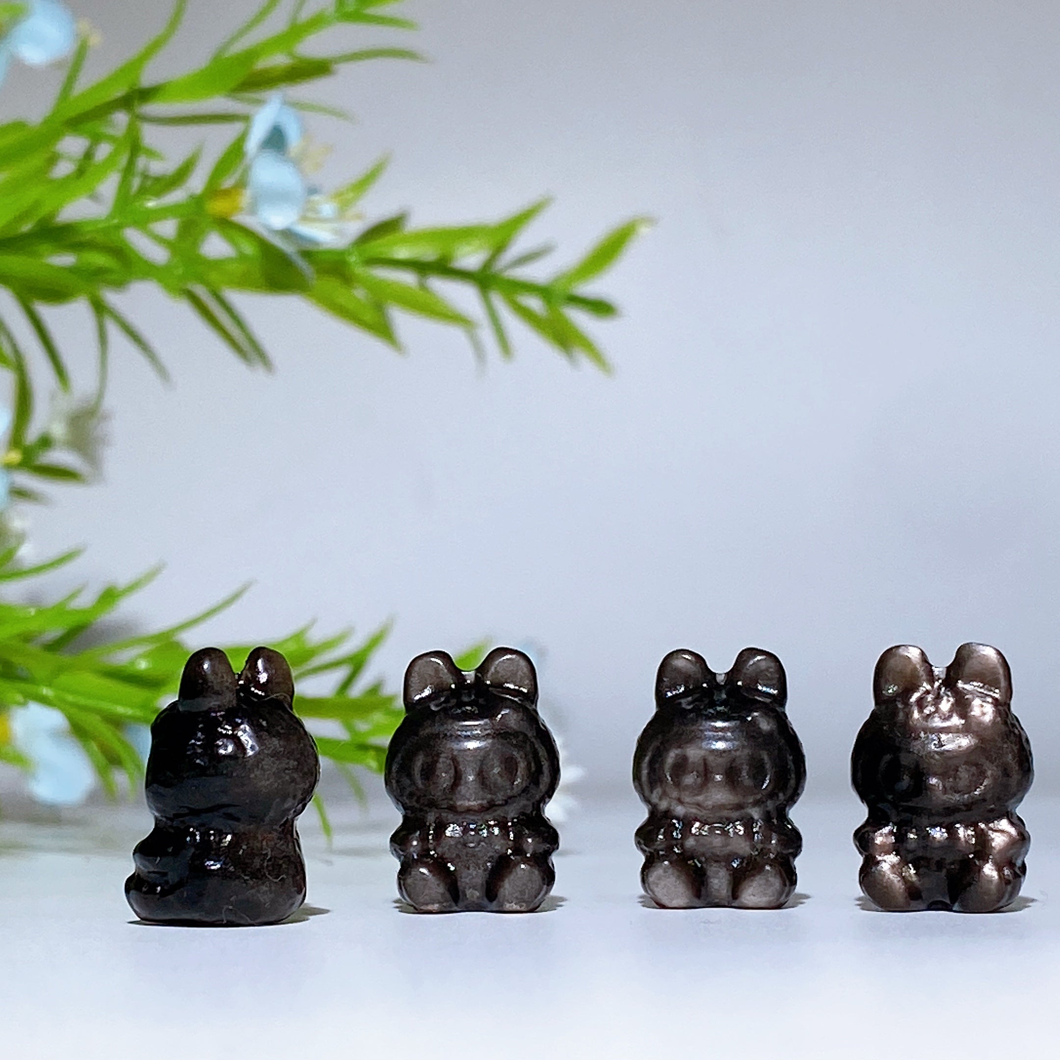 Silver Obsidian & Fluorite 14mm Crystal Figurines Set