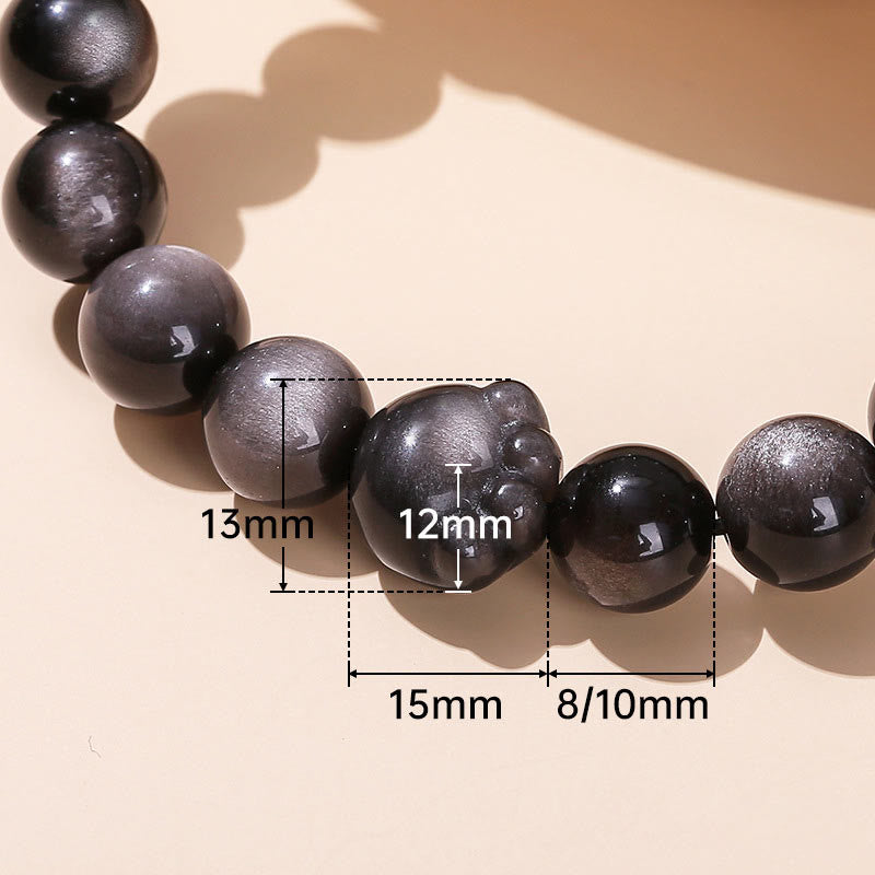 Silbernes, glänzendes Obsidian-Kommunikationsarmband, 8 mm