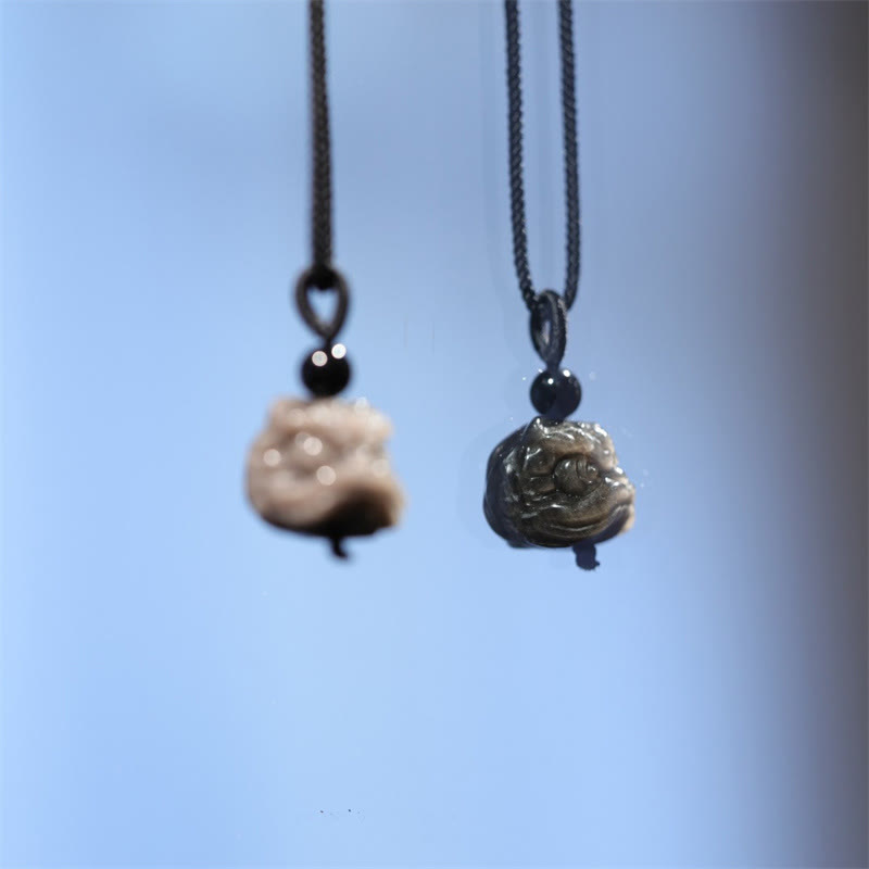 Silberglanz Obsidian Tanzender Löwe Schutz Halskette Unisex