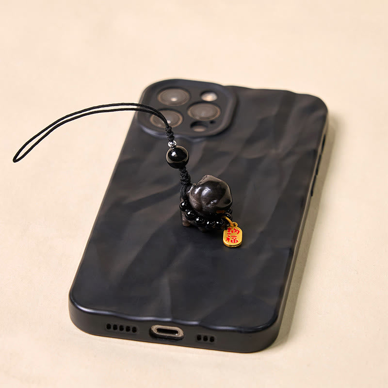 Silberne Glanz-Obsidian-Fu-Charakter-Schutzkette