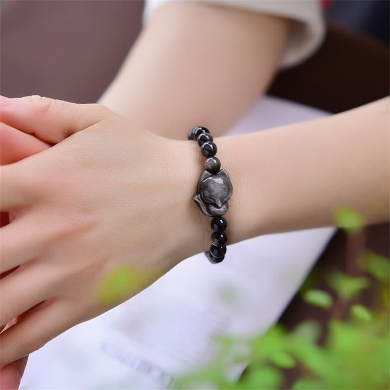 Silbernes Glanz-Obsidian-Schutzarmband