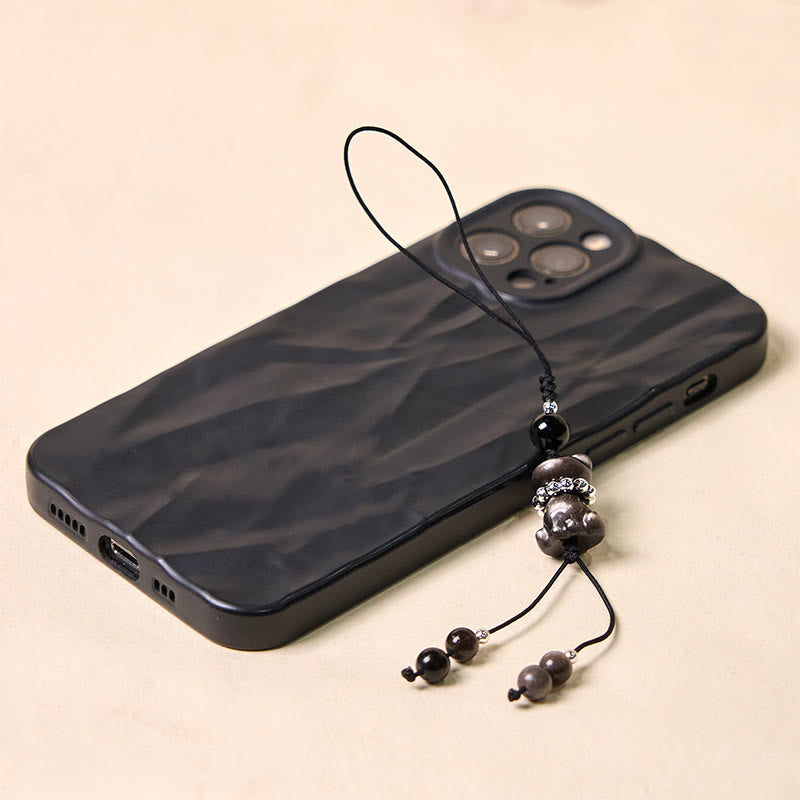 Beruhigende Katzen-Telefon-Dekoration aus silberfarbenem Obsidian