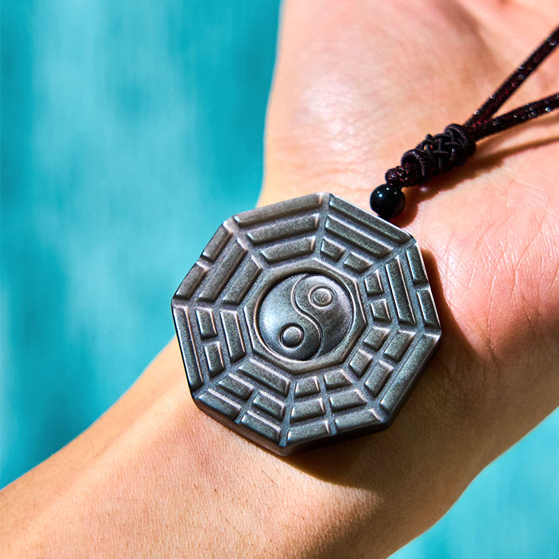 Silberne Obsidian-Yin-Yang-Halskette für Schutz und Harmonie