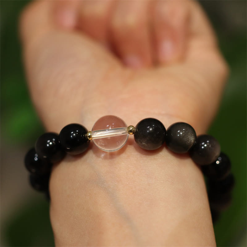 Silbernes Obsidian-Yin-Yang-Schutzarmband