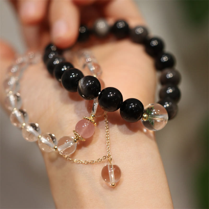 Silbernes Obsidian-Yin-Yang-Schutzarmband