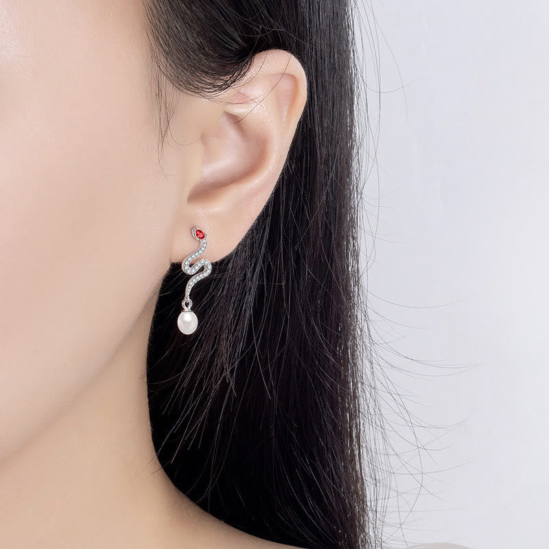 Silberne Schlangenperlenohrringe - Weisheit &amp; Schutz