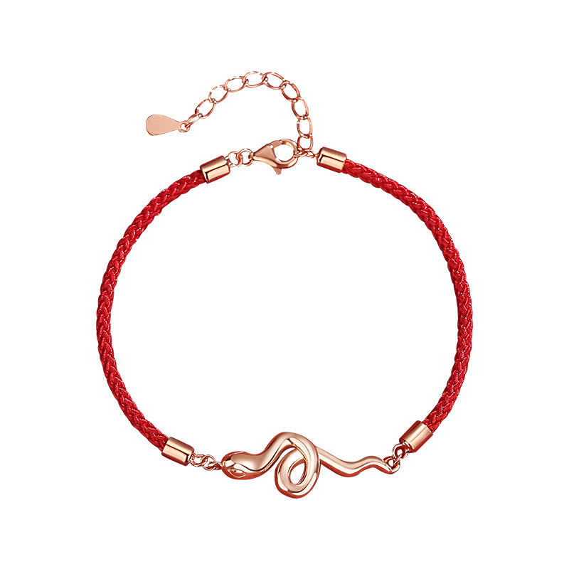 Silbernes Schlangenjahr-Armband mit roter Schnur