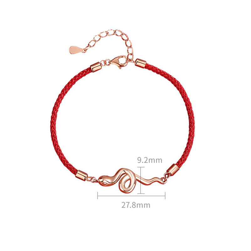 Silbernes Schlangenjahr-Armband mit roter Schnur