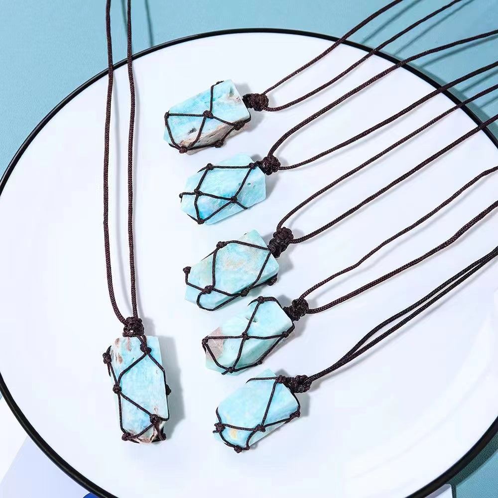Sky Blue Stone Crystal Necklace for Spiritual Protection