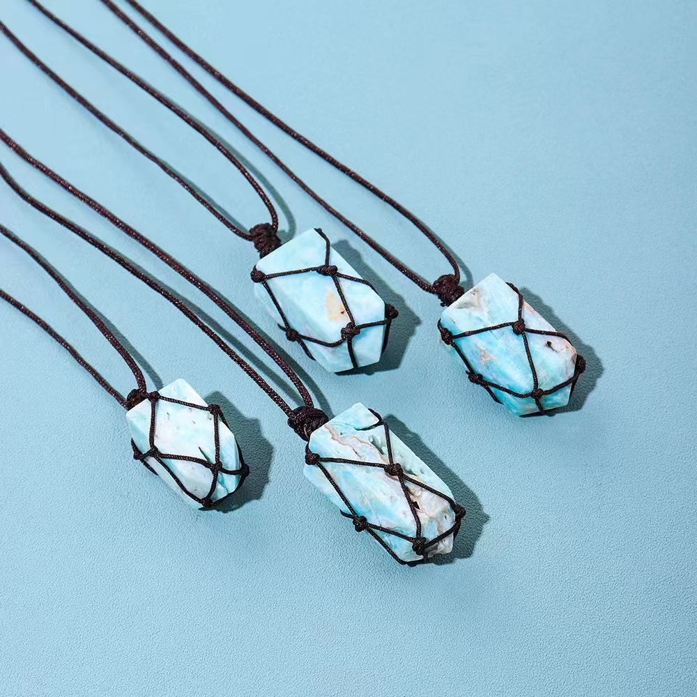 Sky Blue Stone Crystal Necklace for Spiritual Protection