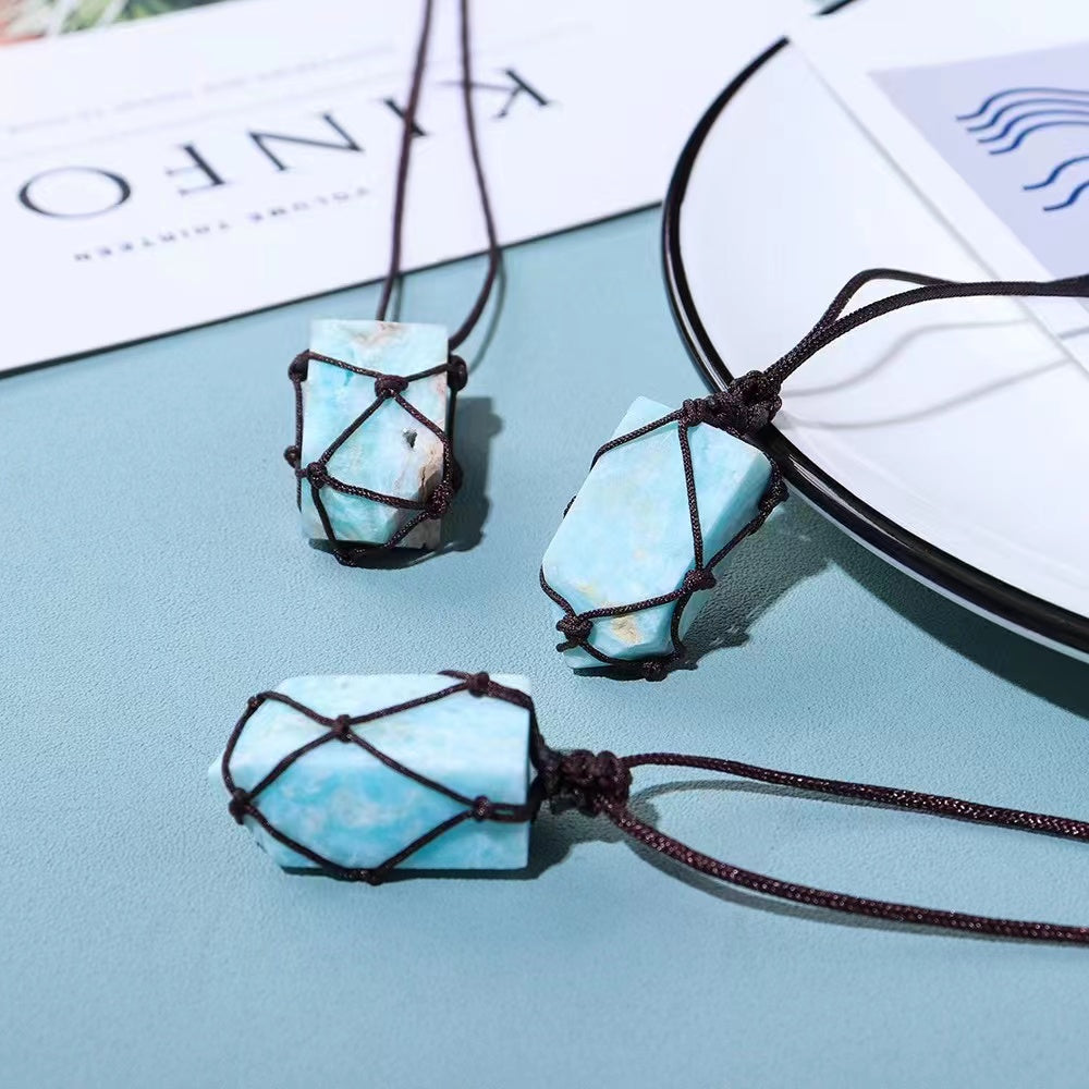 Sky Blue Stone Crystal Necklace for Spiritual Protection