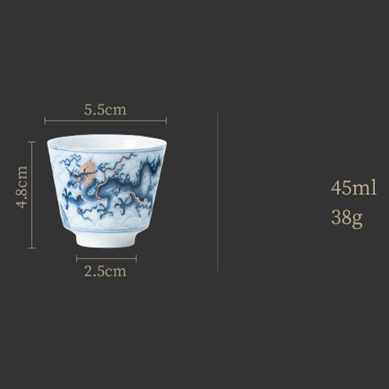 Kleine blau-weiße Drachen-Teetasse aus Keramik | 45 ml Kung-Fu-Tee