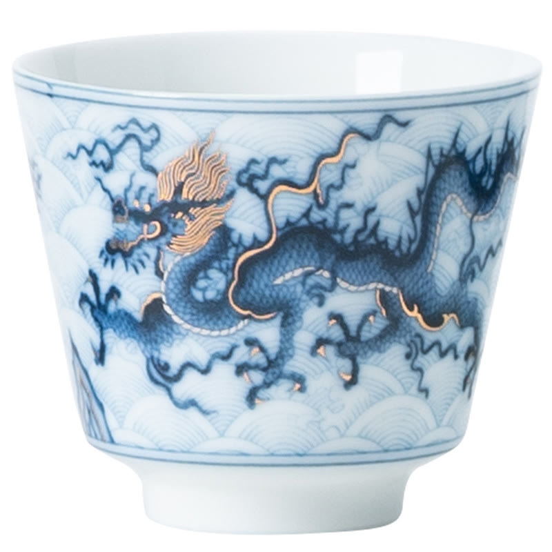 Kleine blau-weiße Drachen-Teetasse aus Keramik | 45 ml Kung-Fu-Tee