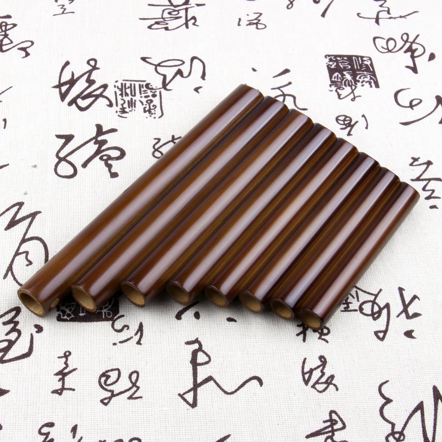 Brown Bamboo Pan Flute with 8 descending pipes for rich musical tones