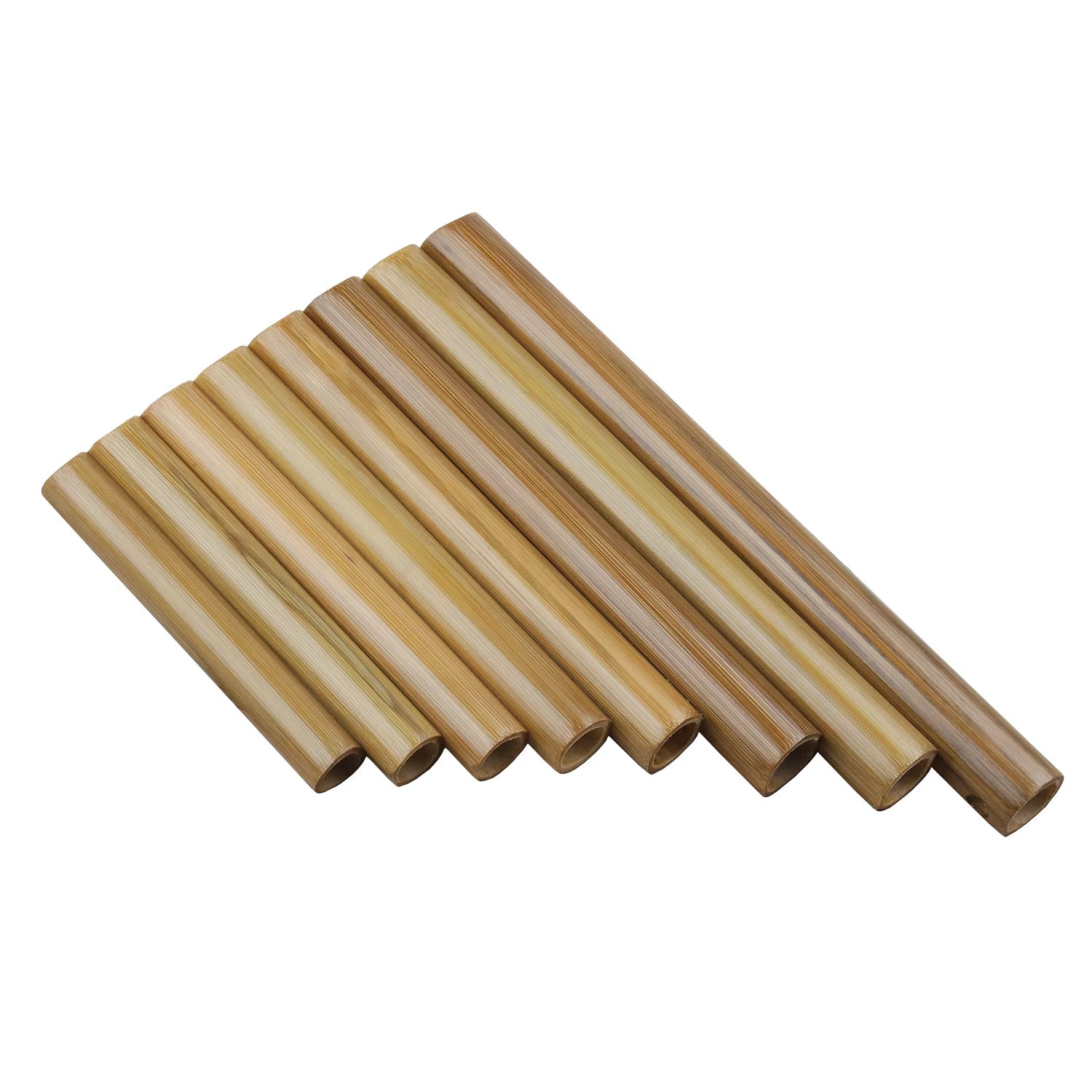 Small Brown Bamboo Pan Flute featuring 8 bamboo pipes arranged in descending order