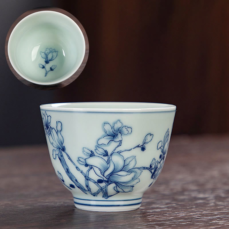 Kleine Keramik-Teetasse 50 ml | Blaue Landschaft, handgefertigtes Geschirr
