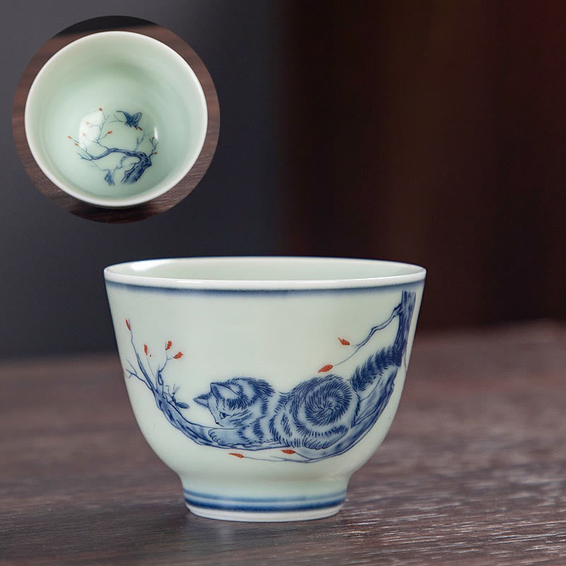 Kleine Keramik-Teetasse 50 ml | Blaue Landschaft, handgefertigtes Geschirr