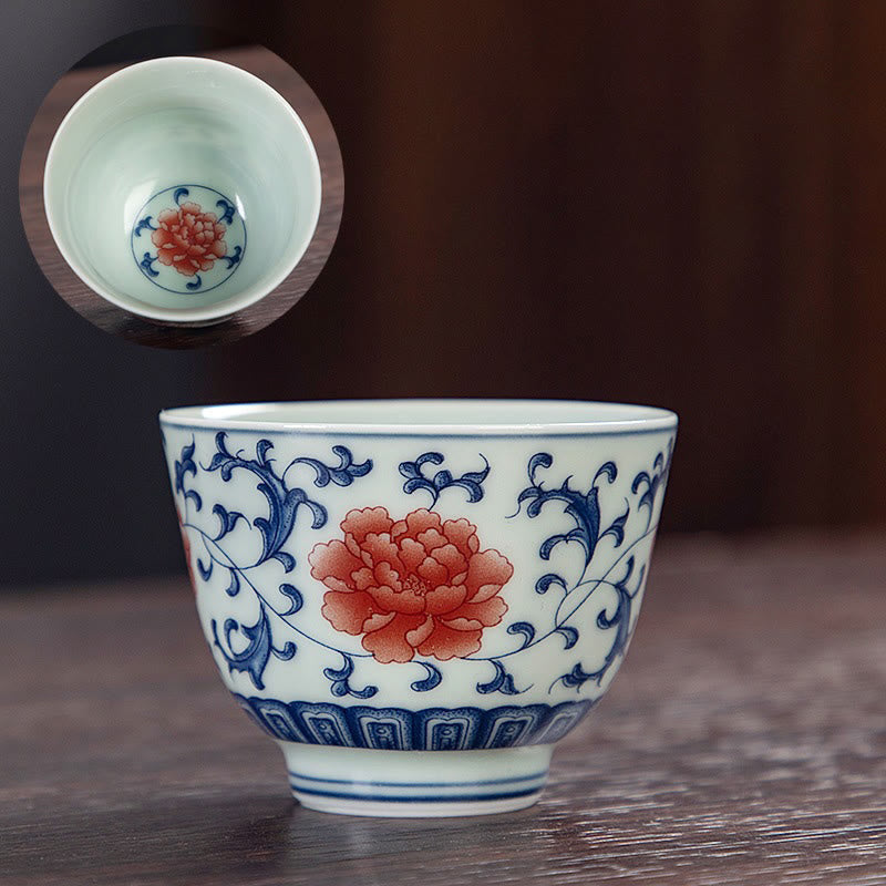 Kleine Keramik-Teetasse 50 ml | Blaue Landschaft, handgefertigtes Geschirr