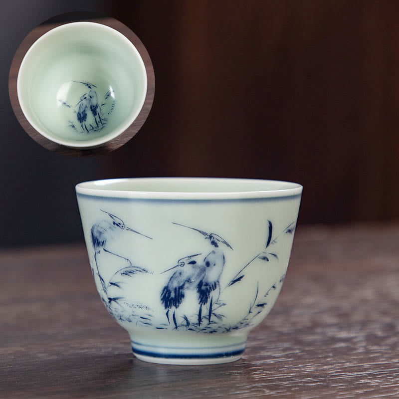 Kleine Keramik-Teetasse 50 ml | Blaue Landschaft, handgefertigtes Geschirr