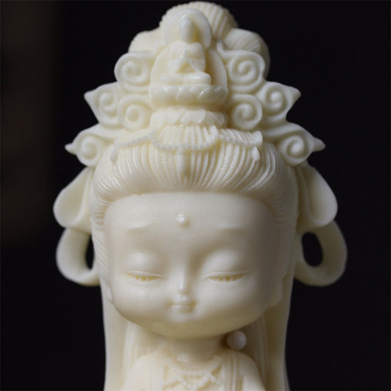 Kleine Elfenbeinfrucht Kwan Yin Avalokitesvara Lotus Schreibtischdekoration