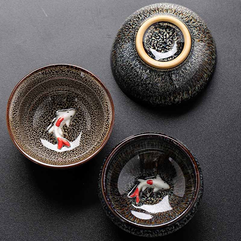 Kleine Koi-Fisch-Ofen-Wechsel-Teetasse aus Jianzhan-Keramik, 60 ml