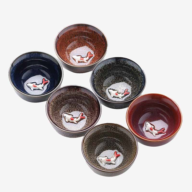 Kleine Koi-Fisch-Ofen-Wechsel-Teetasse aus Jianzhan-Keramik, 60 ml