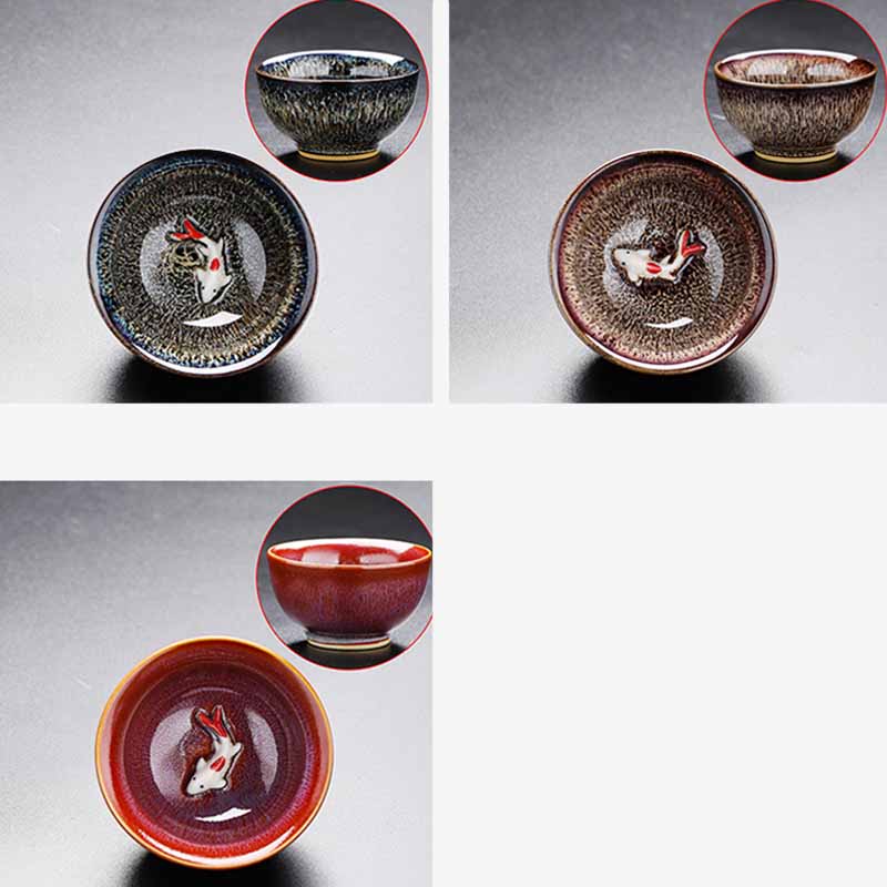 Kleine Koi-Fisch-Ofen-Wechsel-Teetasse aus Jianzhan-Keramik, 60 ml
